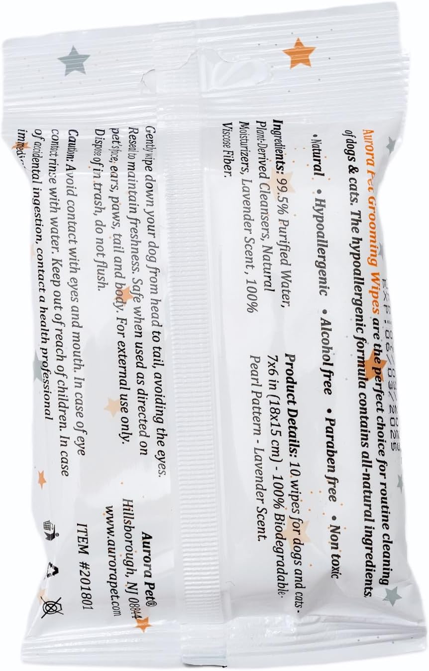 Aurora Pet Wipes, 100% Natural Plant-Based Hypoallergenic Pet Grooming Wipes
