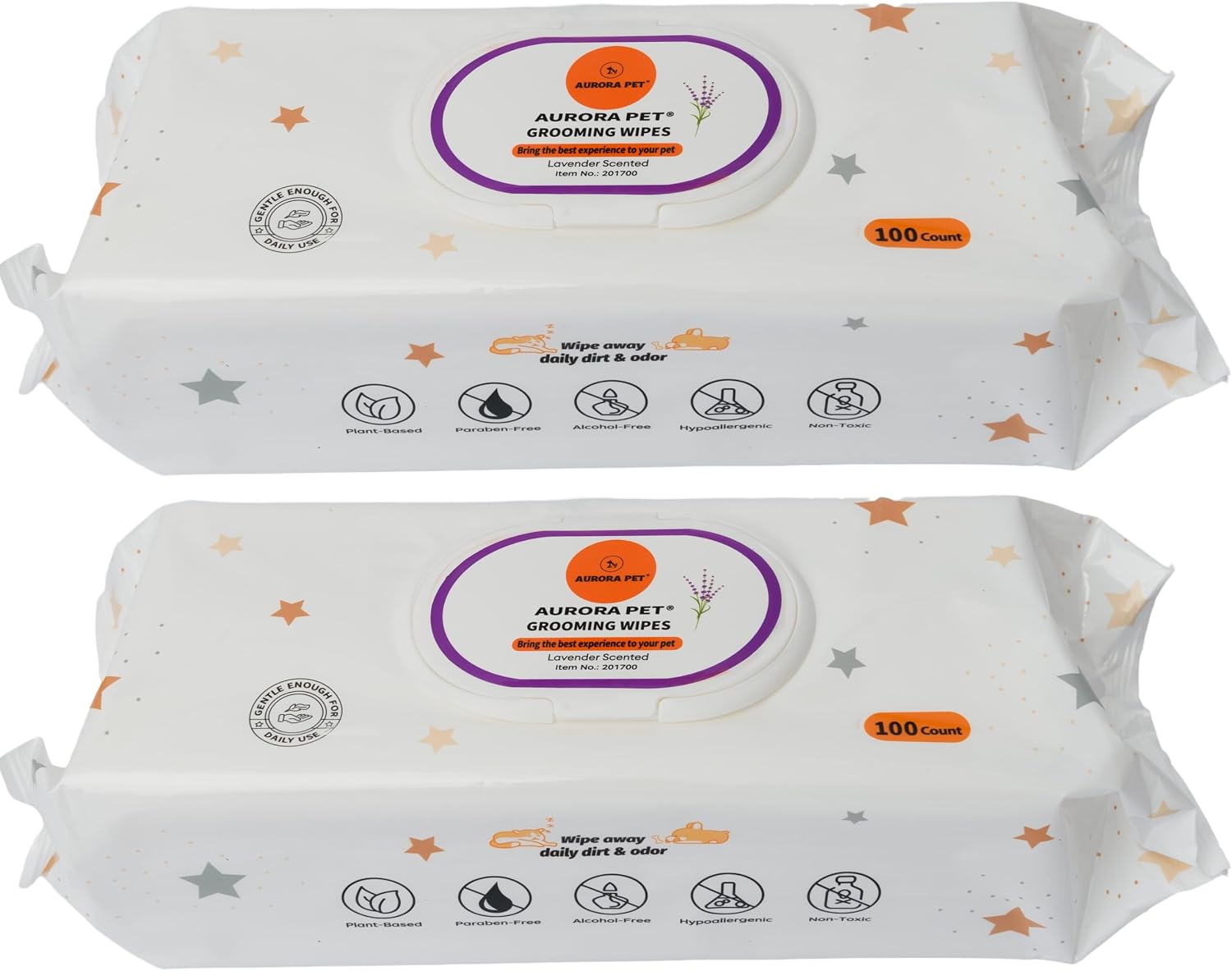 Aurora Pet Grooming Wipes 200 Count Lavender Main Image | AP-W200-L