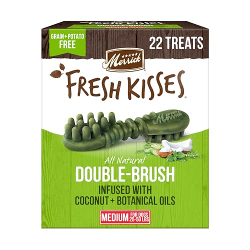 Merrick Fresh Kisses Natural Dental Chews Infused with Coconut and Botanical Oils for Medium Dogs 25-50 Lbs - 22 ct. Box