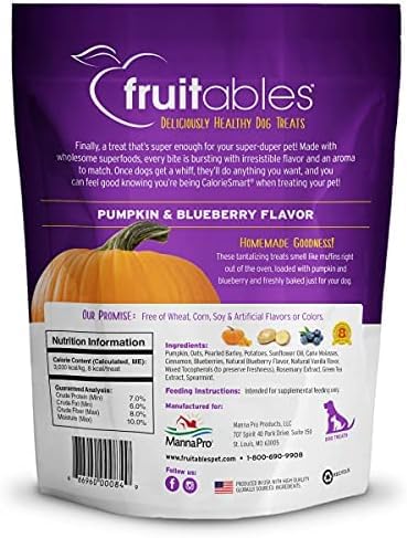 Fruitables Baked Dog Treats - Pumpkin Treats for Dogs Pumpkin and Blueberry - 12 Ounces (2 Pack)