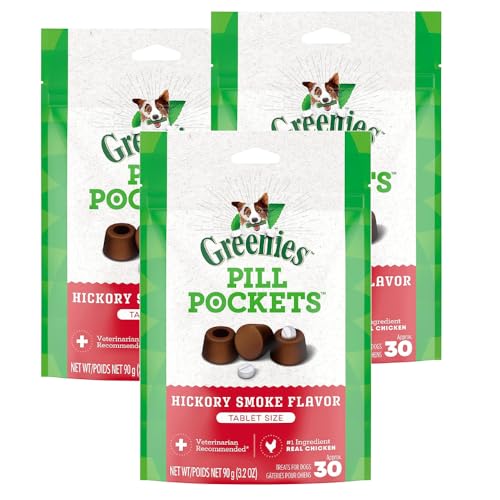 Greenies Bundle Pack Pill Pocket Tablet for Dogs (3 Pack) Flavored Dog Treats (90 Tablets) Bundle Treats (Hickory Smoke)