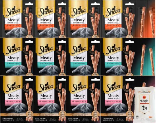 Sheba Meaty Tender Sticks Bundle: 4 (5 Count) Tuna Sticks, 4 (5 Count) Salmon Sticks, 4 (5 Count) Chicken Sticks