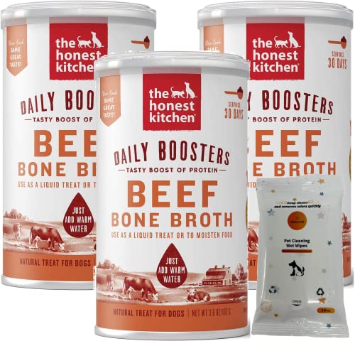 The Honest Kitchen Daily Boosters Instant Beef Bone Broth with Turmeric for Dogs (Pack of 3)