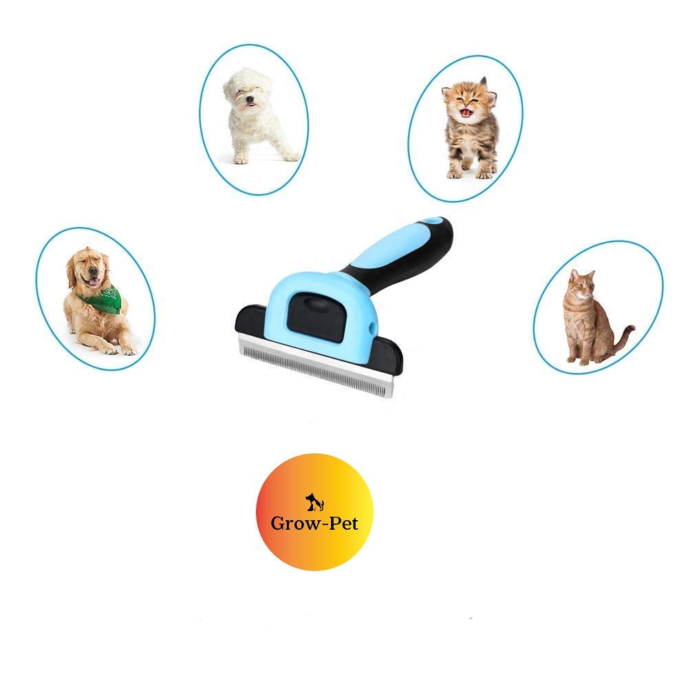 Grow-Pet Deshedding Tool and Grooming Brush for Dogs and Cats, Effective Grooming Tool with Stainless Steel Trimming Blade, and Reduces Shedding by Up to 95%