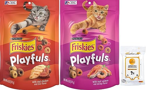 Friskies Playfuls Crunchy Cat Treats (1) Salmon & Shrimp (1) Chicken & Liver (6-oz Bags)