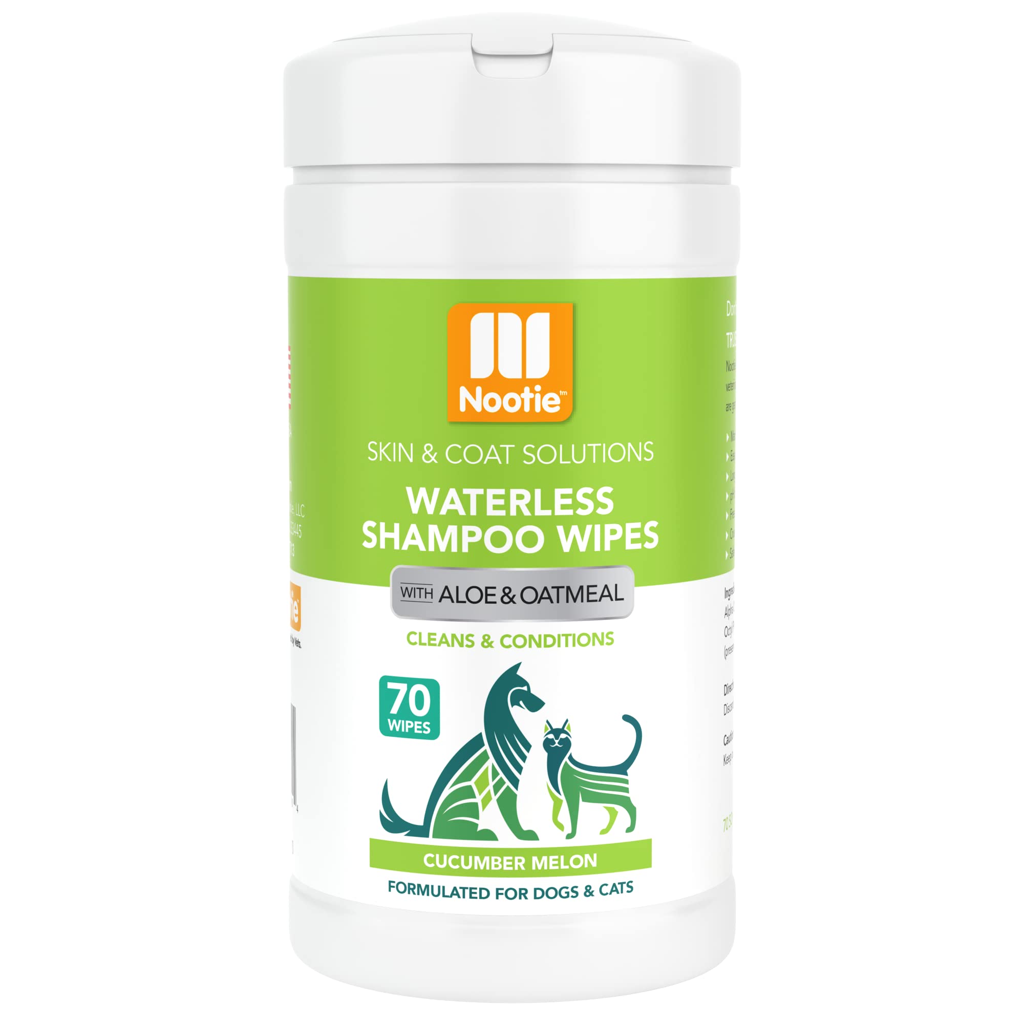 Nootie Waterless Shampoo Wipes for Dogs & Cats-Long Lasting Fragrances - Made in U.S.A. 70 Count