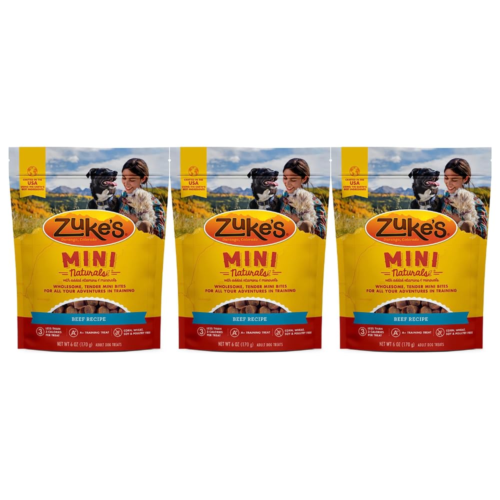 Zuke's Mini Naturals Dog Training Treats, Beef Recipe, Soft Mini Dog Treats with Vitamins & Minerals (Pack of 3)