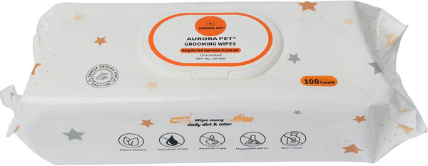 Aurora Pet Wipes – 100% Natural, Plant-Based Hypoallergenic Grooming Wipes for Dogs & Cats – Extra-Durable, Large & Thick for Effortless Cleaning