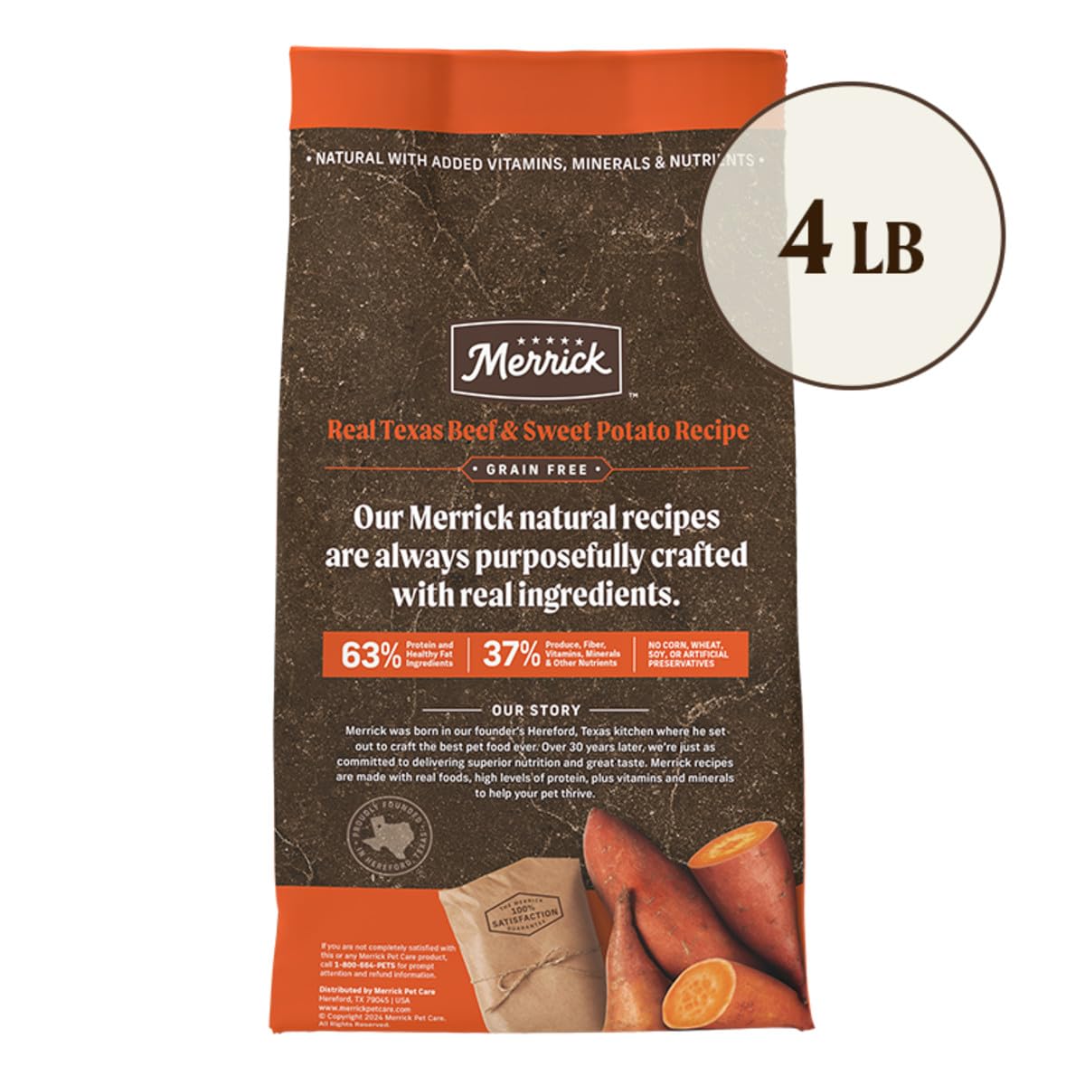 Merrick Premium Grain Free Dry Adult Dog Food, Wholesome And Natural Kibble, Real Texas Beef And Sweet Potato - 4.0 lb. Bag