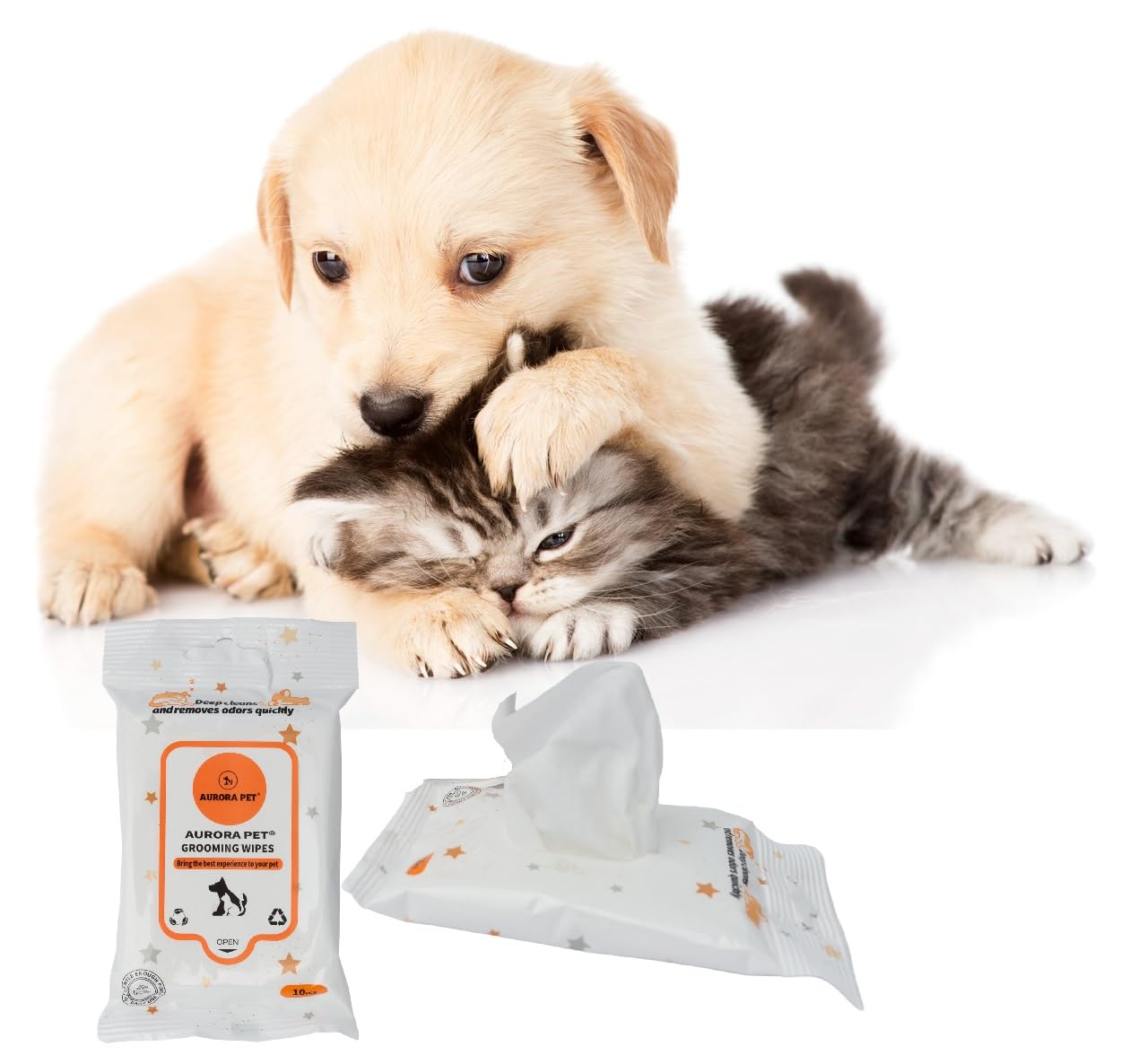 Aurora Pet Wipes, 100% Natural Plant-Based Hypoallergenic Pet Grooming Wipes