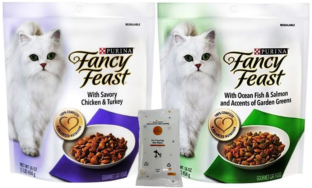 Fancy Feast Gourmet Dry Cat Food (Ocean Fish and Salmon, Chicken and Turkey) 16-oz Bags