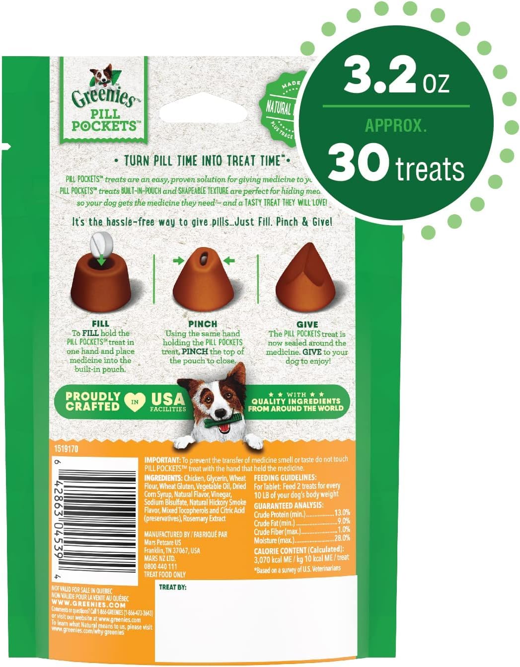 Greenies Pill Pockets Chicken Flavor Tablet Size Dog Treats (Pack of 3)