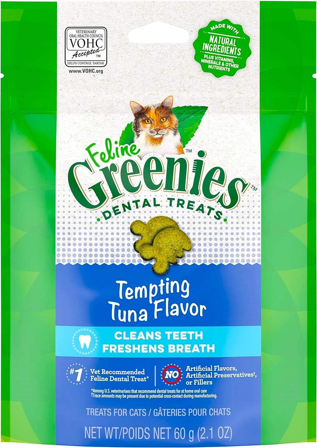 Feline Greenies Tempting Tuna Flavor Adult Dental Cat Treats 2.1-oz (Pack of 6)