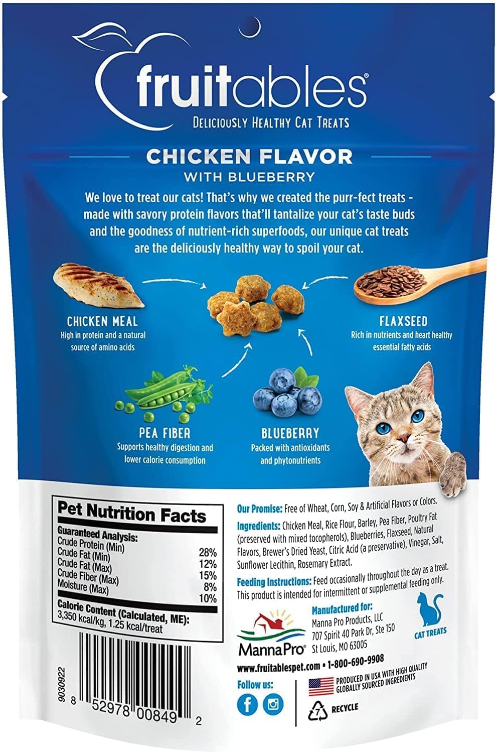 Fruitables Chicken & Blueberry Flavor Crunchy Cat Treats (Pack of 6)