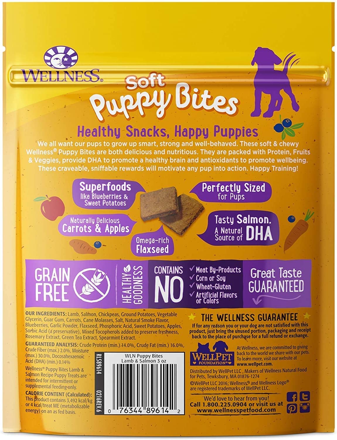 Wellness Soft Puppy Bites Lamb & Salmon Recipe Grain-Free Dog Treats (3-oz Bags)