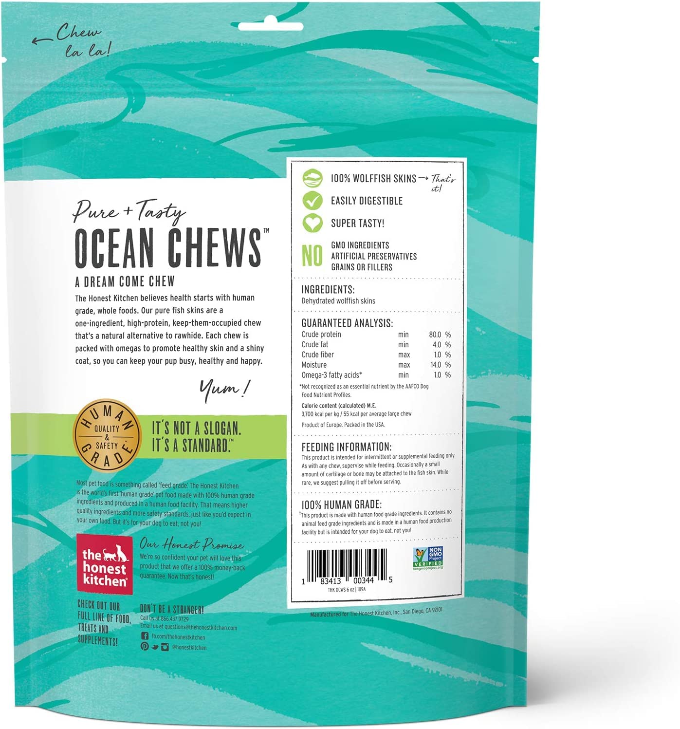 The Honest Kitchen Ocean Chews Wolfish Skins Dehydrated Dog Treats (6-oz Pouches)