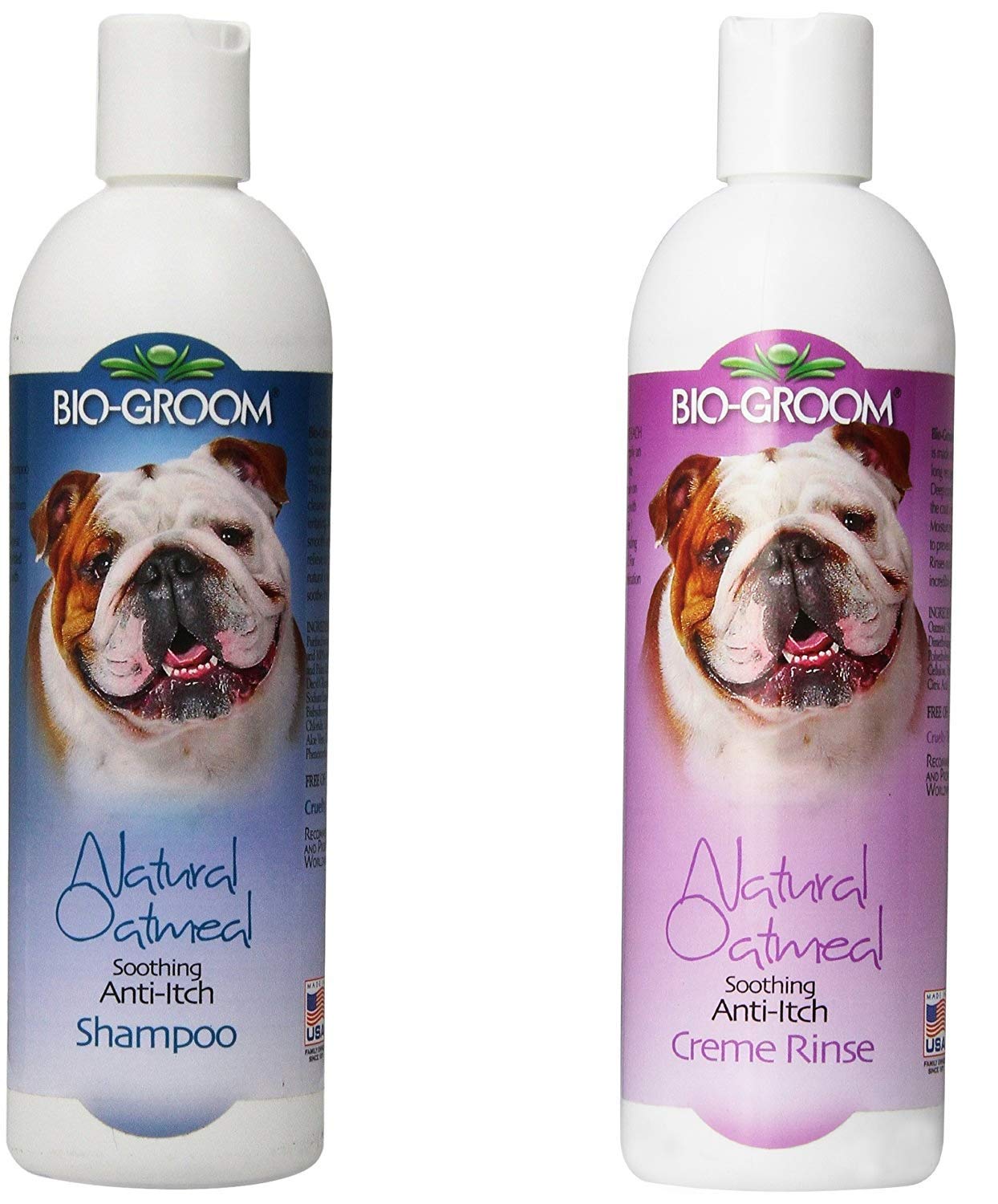 Bio-groom Natural Oatmeal Shampoo and Natural Oatmeal Soothing Anti-Itch Pet Creme Rinse for Dogs and Cats