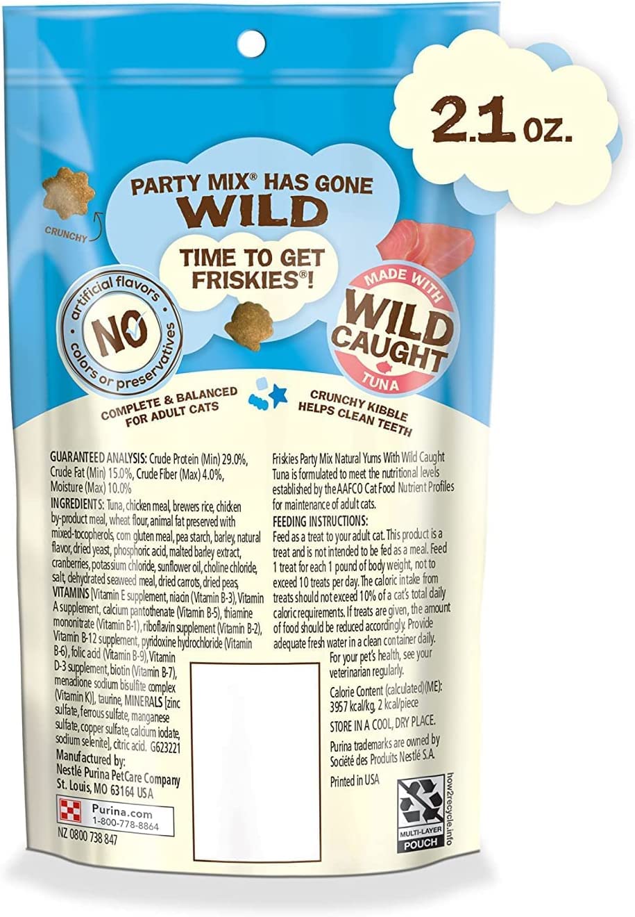 Friskies Party Mix Natural YUMS Cat Treats (Salmon, Tuna, Chicken, Shrimp, Catnip) 2.1-oz Bags