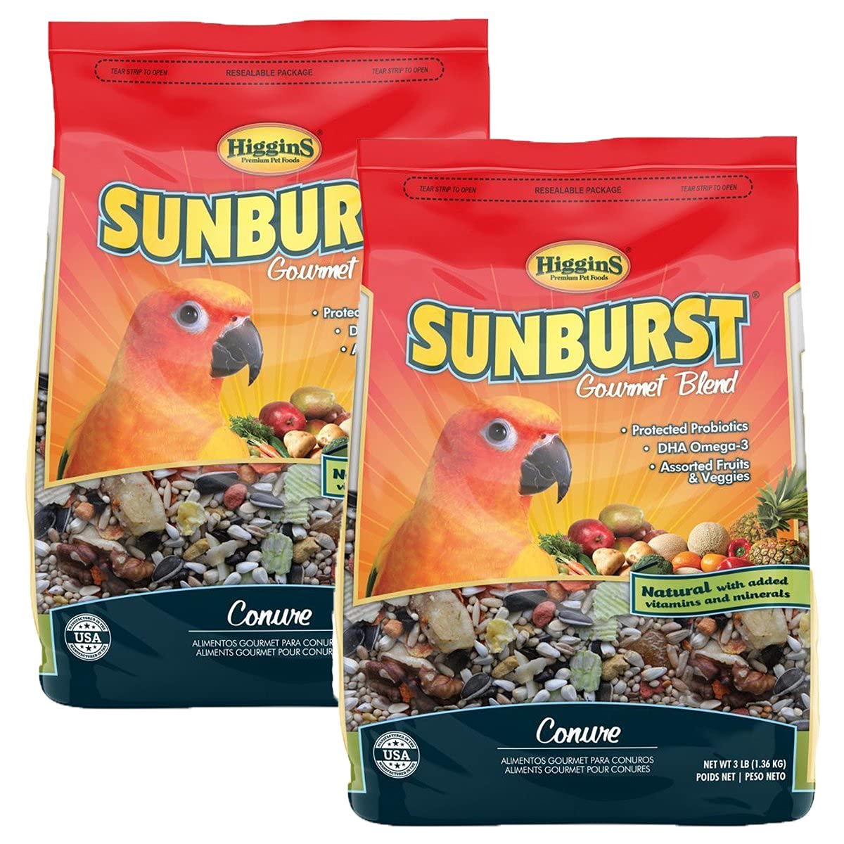 Higgins Sunburst Gourmet Food Mix for Conures (2 Pack)