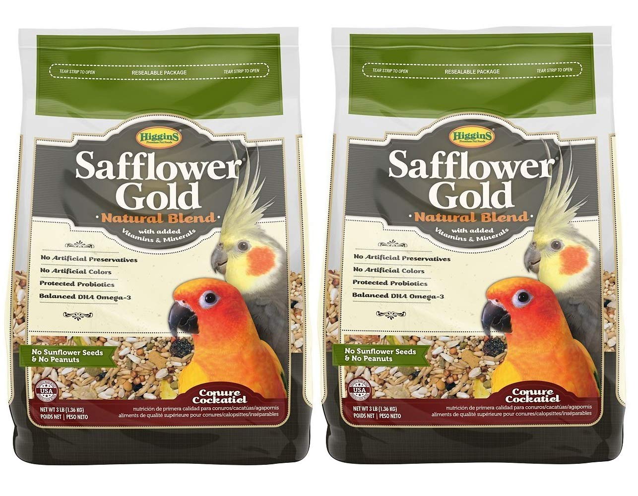 Higgins Safflower Gold Natural Blend Conure and Cockatiel Food, 3 Pounds (Pack of 2)