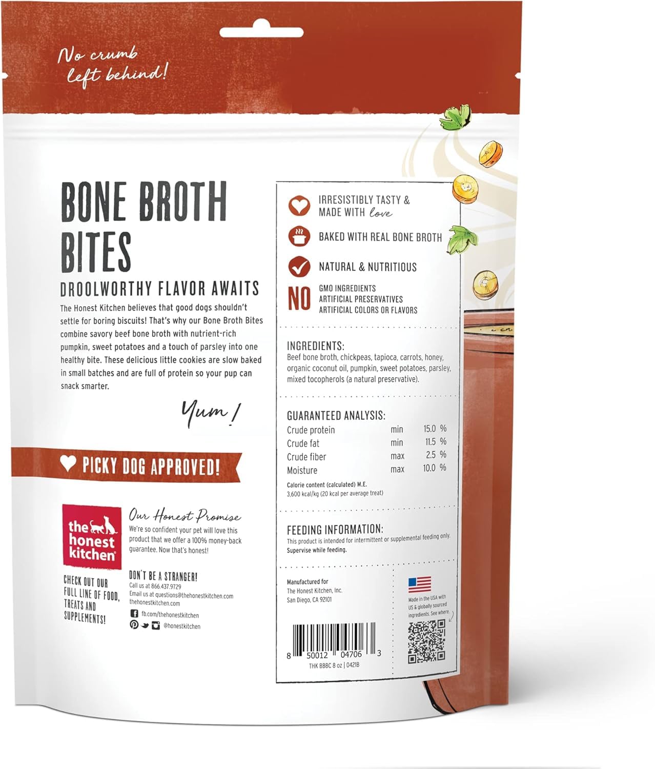 The Honest Kitchen Bone Broth Bites, Savory Protein Cookies for Dogs (Pack of 3)