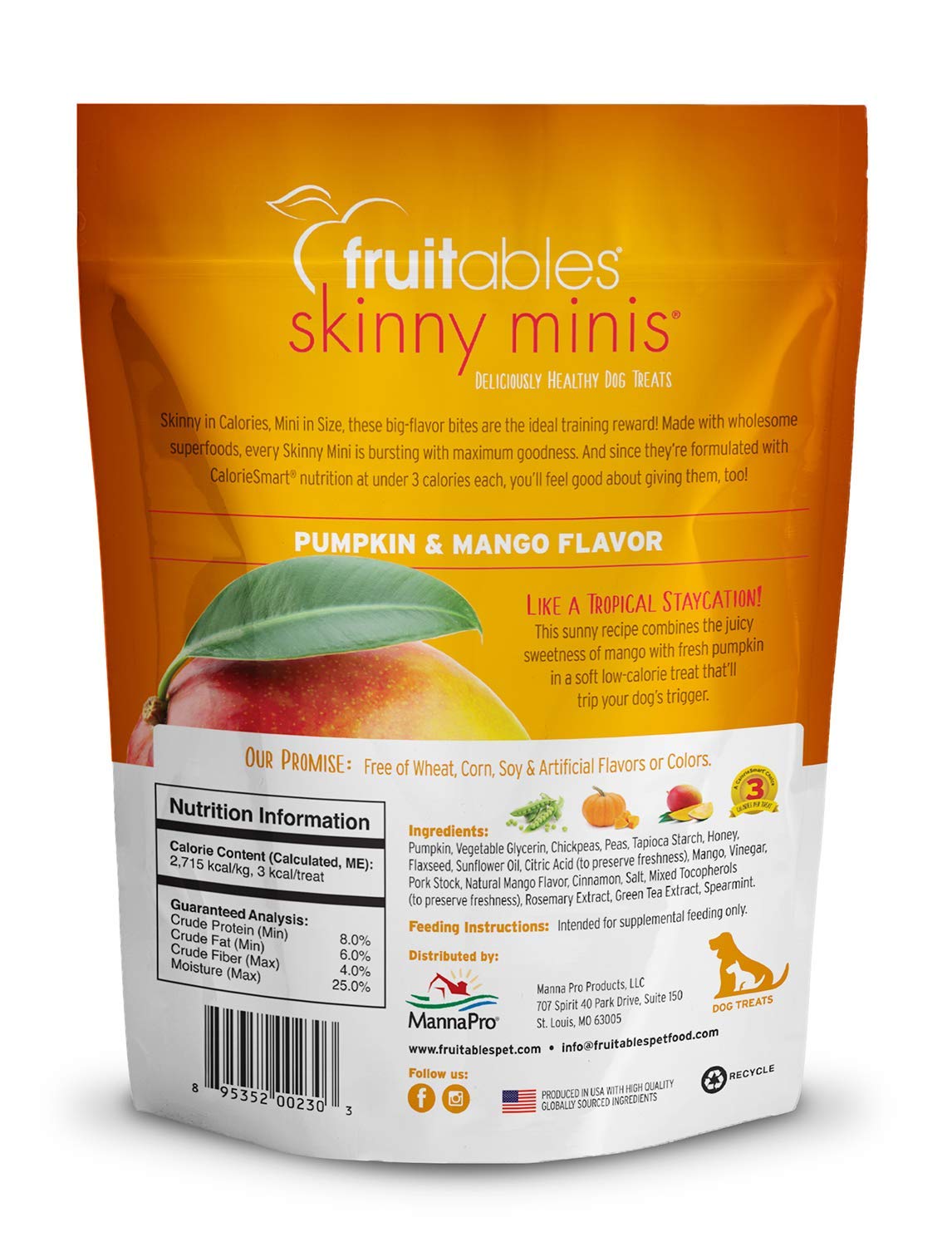 Fruitables Pumpkin & Mango Skinny Mini Dog Treats 5-Ounce (Pack of 3)