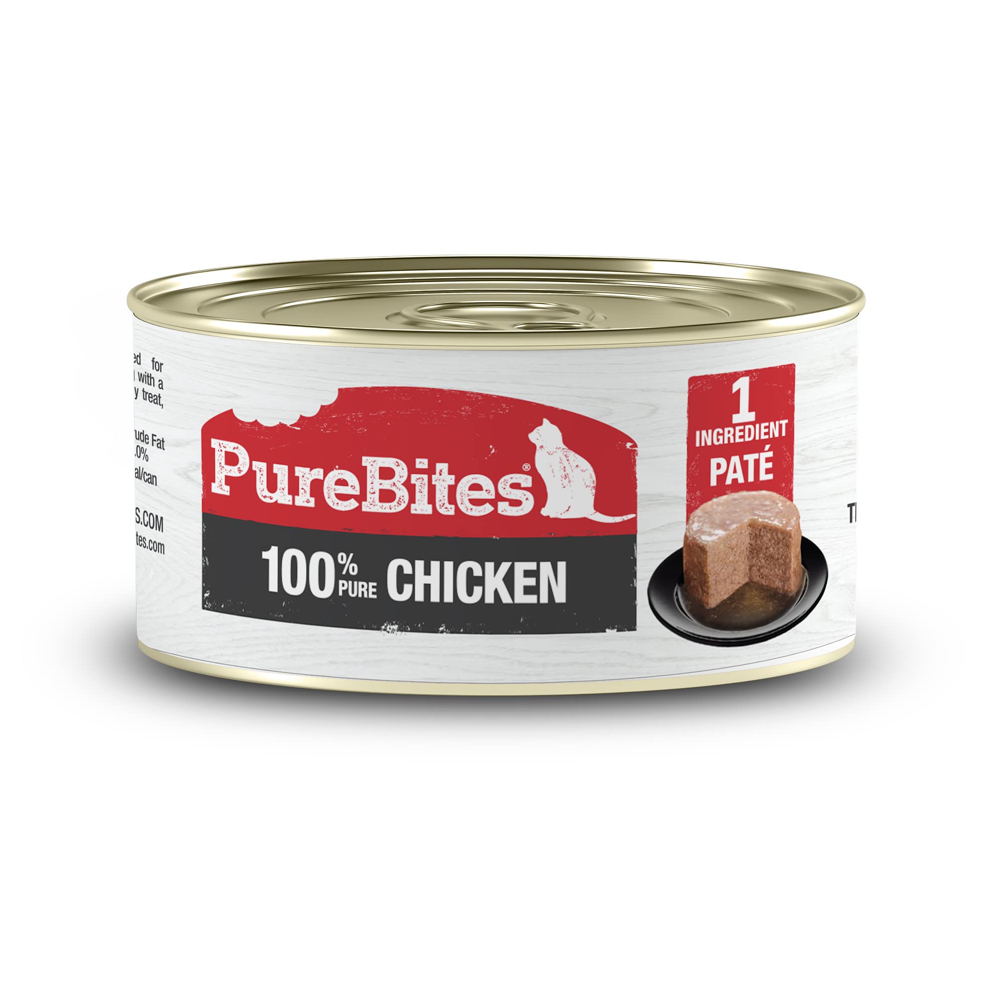 PureBites 100% Pure Chicken Pate Cat Treat | 2.5oz can | only 1 Ingredient | Case of 12