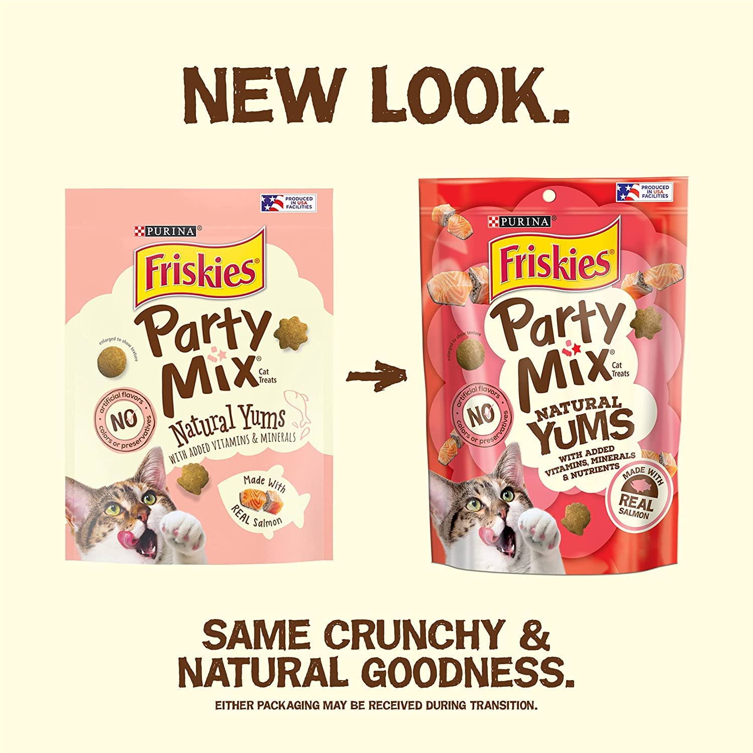 Friskies Party Mix Natural YUMS Cat Treats (1) Real Chicken (1) Real Salmon (1) Real Tuna