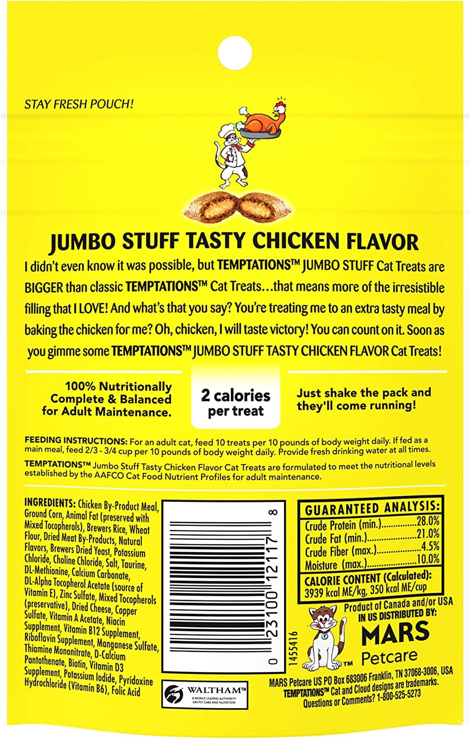 Temptations Jumbo Stuff Cat Treats (3) Tempting Tuna (3) Tasty Chicken (3) Savory Salmon