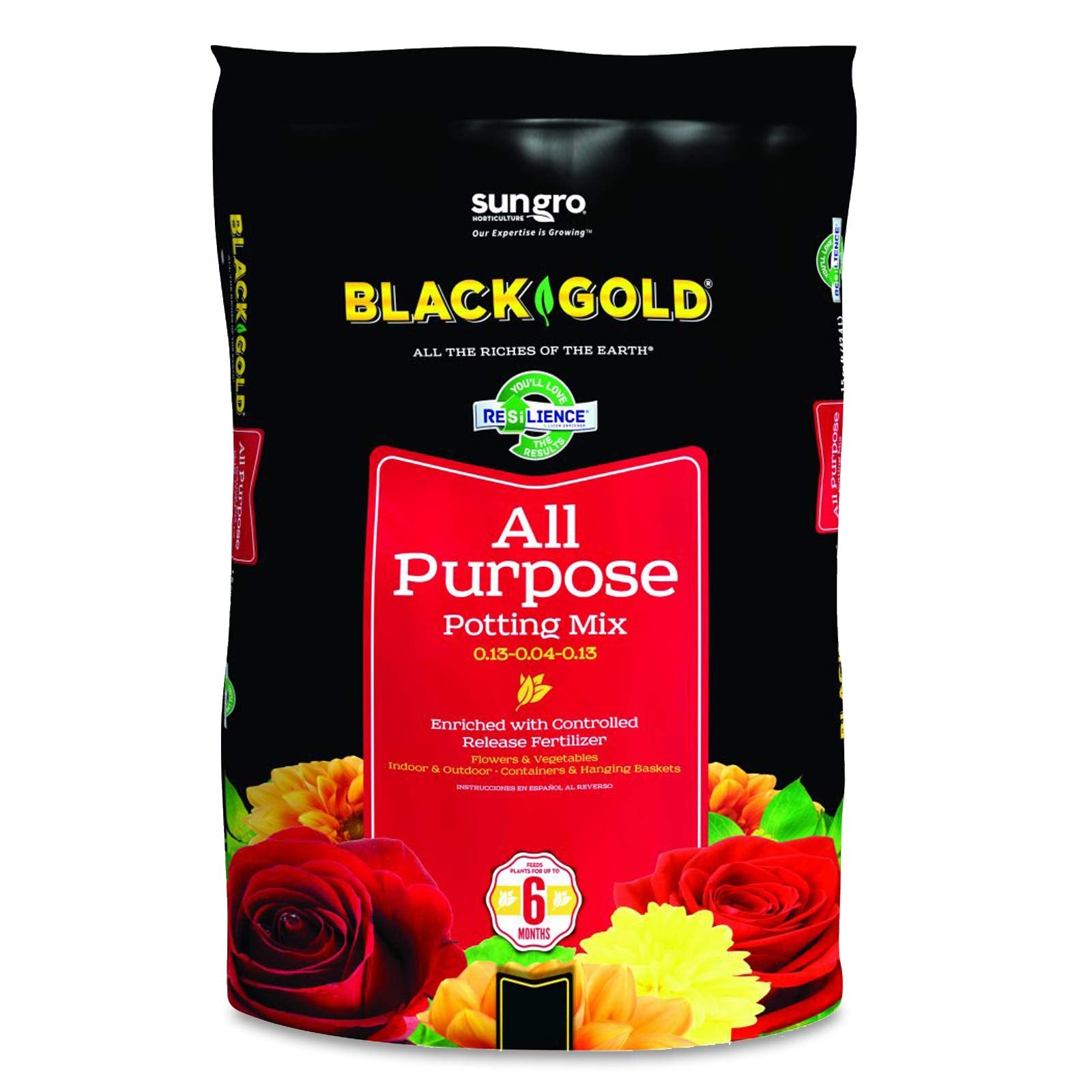 Sun Gro Horticulture 8-Quart Black Gold 1310102 Purpose Potting Soil With Control, Brown/A