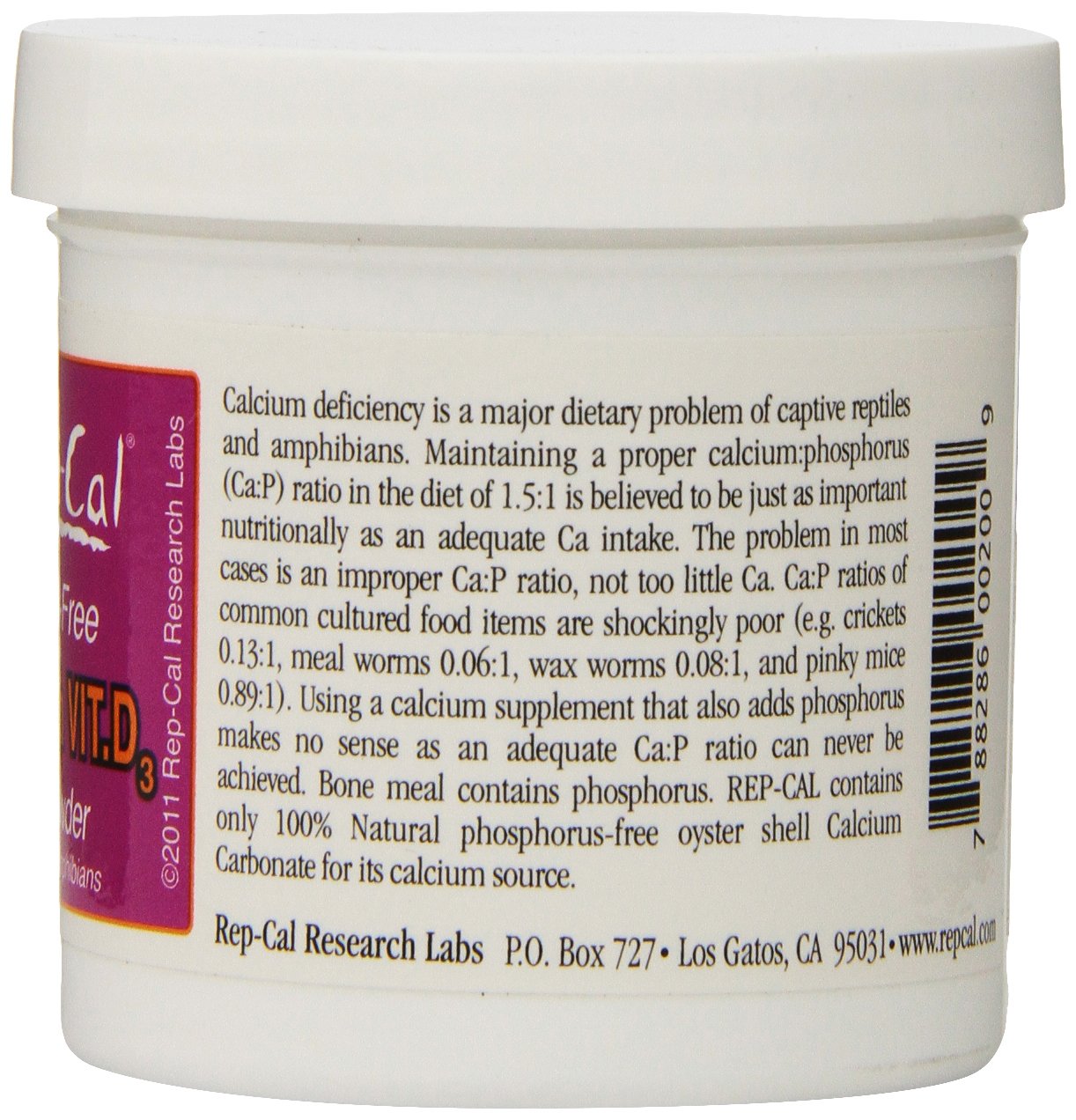 Rep-Cal SRP00200 Phosphorous-Free Calcium Ultrafine Powder Reptile/Amphibian Supplement with Vitamin D3