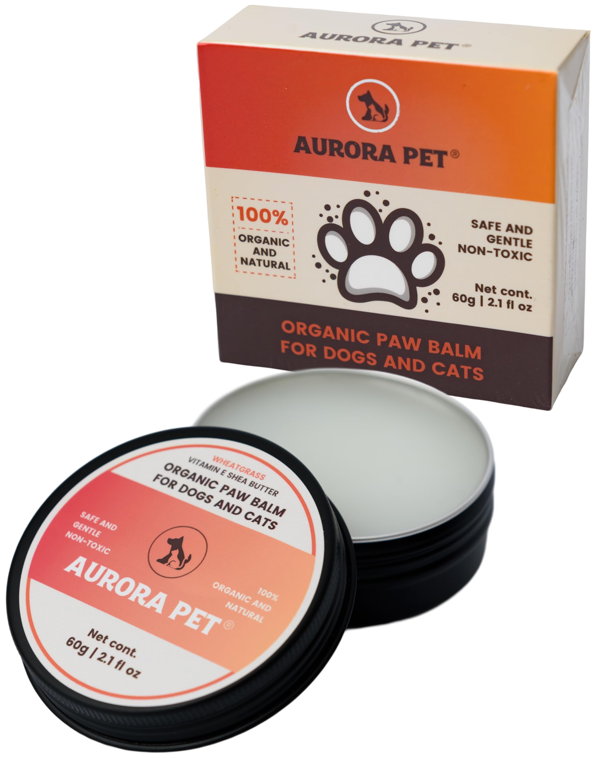 Aurora Pet Organic Paw Balm for Dogs and Cats 2.1 oz | Heals, Repairs & Restores Dry Cracked Paws, Noses & Elbows