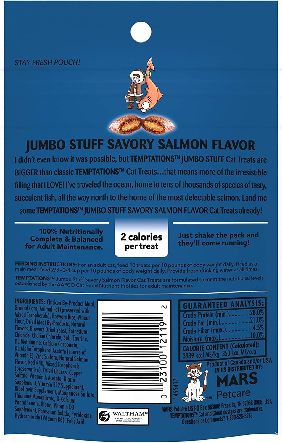 Temptations Jumbo Stuff Cat Treats (3) Tempting Tuna (3) Tasty Chicken (3) Savory Salmon