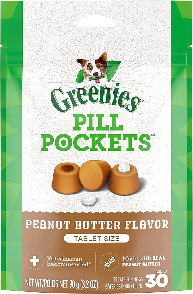 Greenies Peanut Butter Flavor Pill Pockets for Dogs, (Approximately 30 Pockets Per Pack) Pack of 4