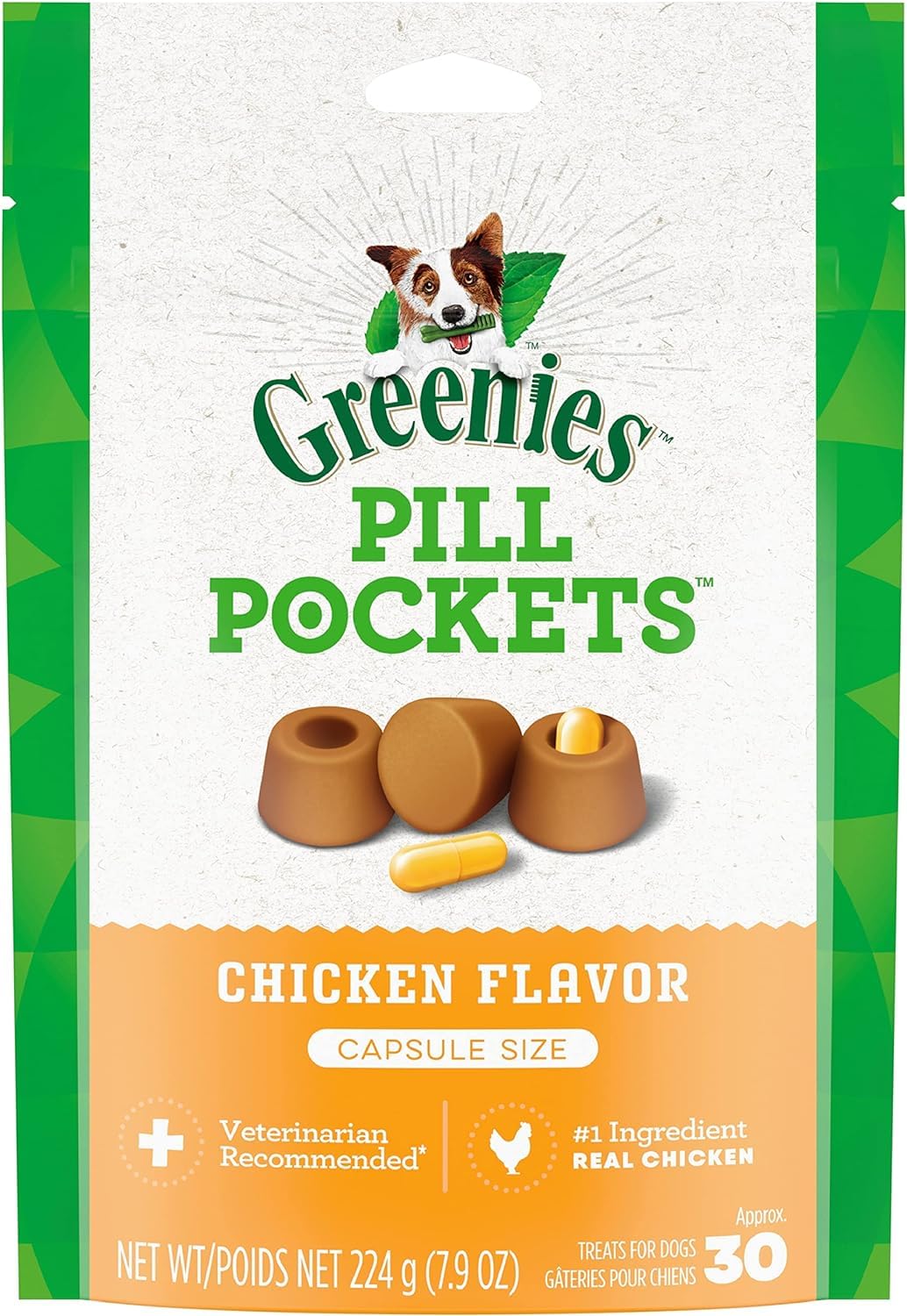 Greenies Pill Pockets Chicken Flavor Tablet Size Dog Treats (Pack of 3)