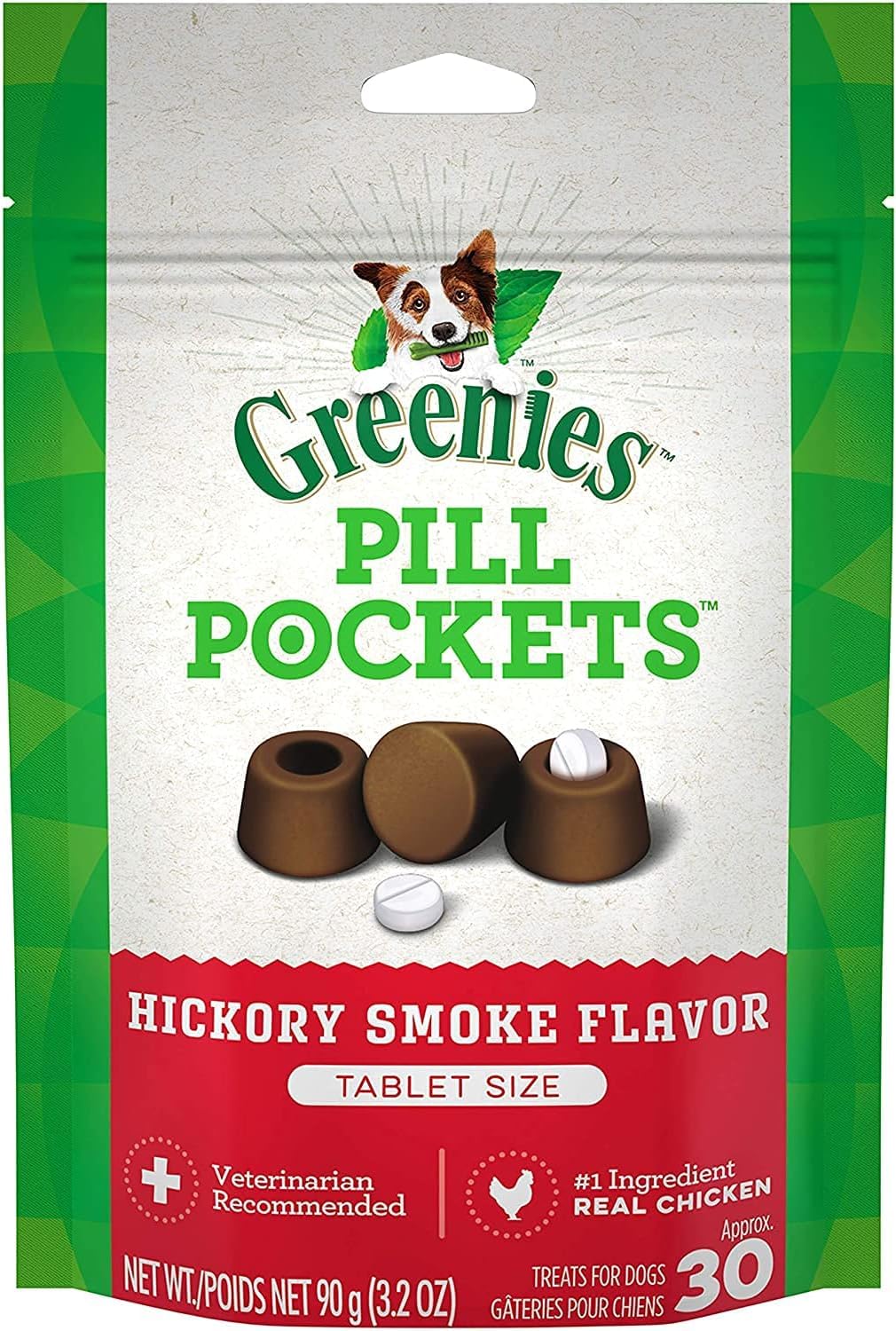 Greenies Pill Pockets Hickory Smoke Flavor Tablet Size Dog Treats (Pack of 3)