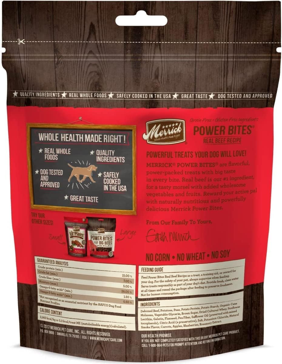 Merrick Power Bites Grain Free Dog Treats (2) Chicken (2) Beef (2) Turducken [6-oz Bags]