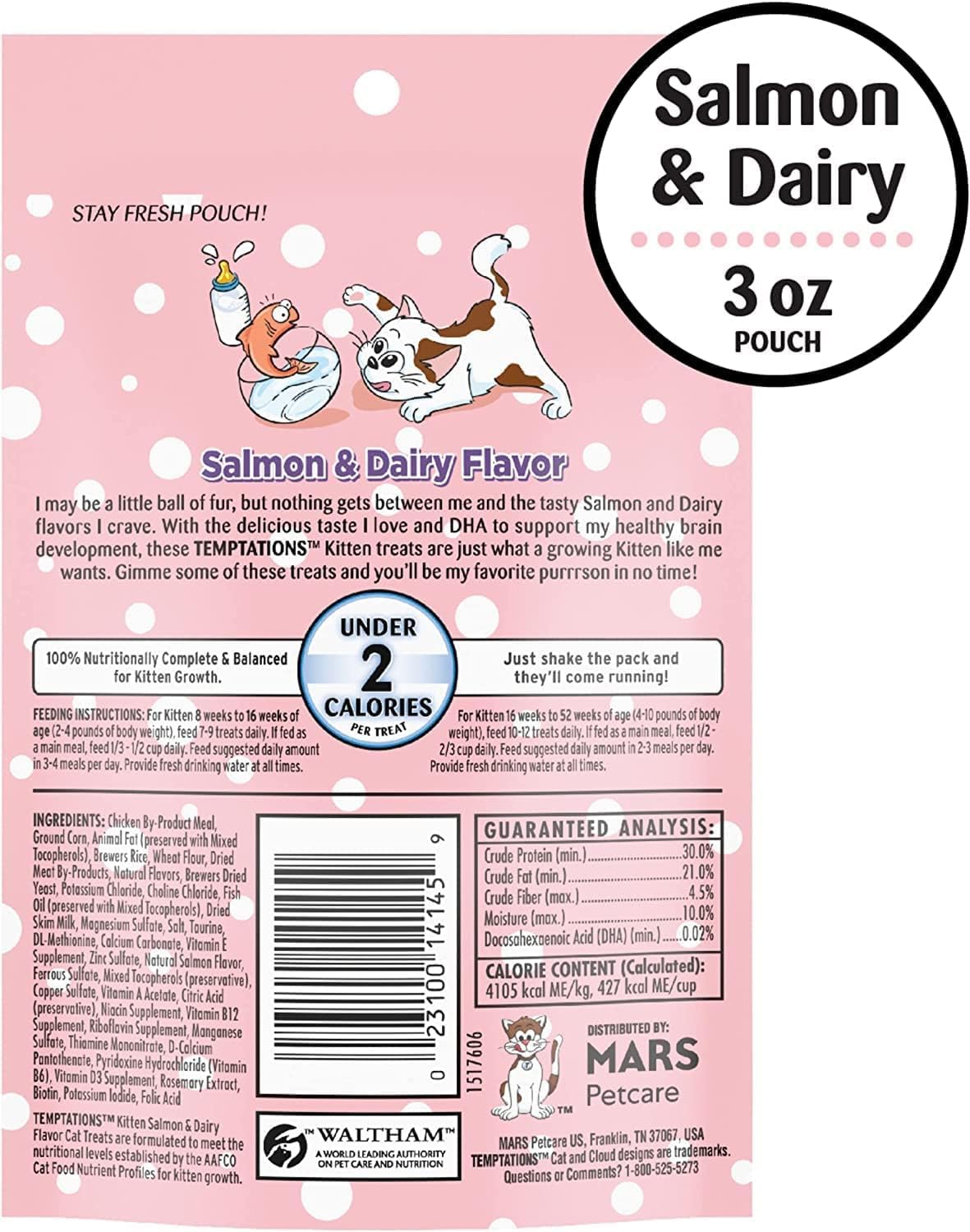 Temptations Soft & Crunchy Kitten Treats (3) Chicken & Dairy (3) Salmon & Dairy [3-oz Each]