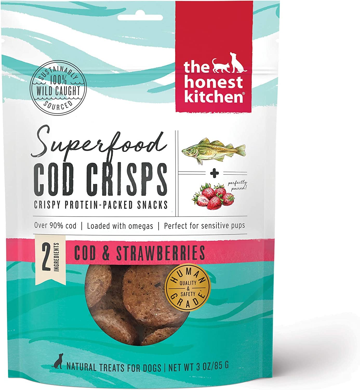 The Honest Kitchen Superfood Cod Crisps Natural Dog Treats (1) Cod & Strawberry (1) Cod & Blueberry