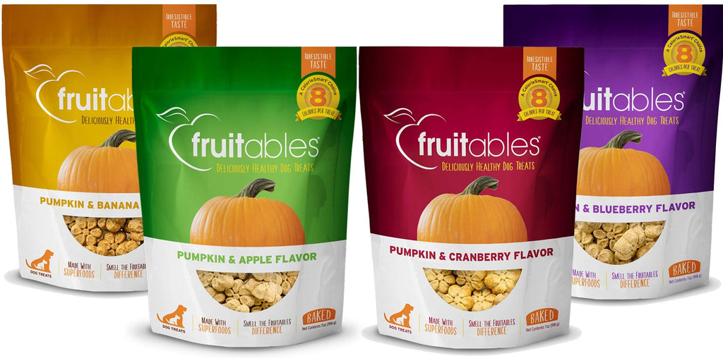 Fruitables All Natural 7 Ounce Pumpkin Baked Crunchy Dog Treats, Variety Pack of 4