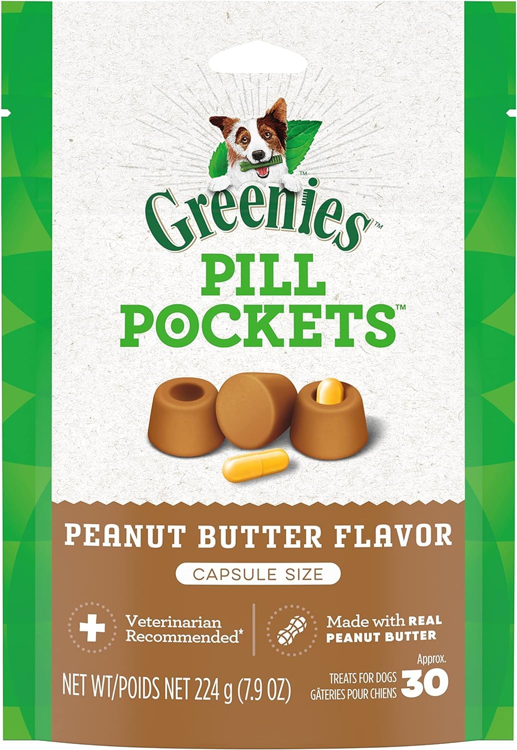 Greenies Pill Pockets Peanut Butter Flavor Tablet Size Dog Treats 7.9-oz (Pack of 3)