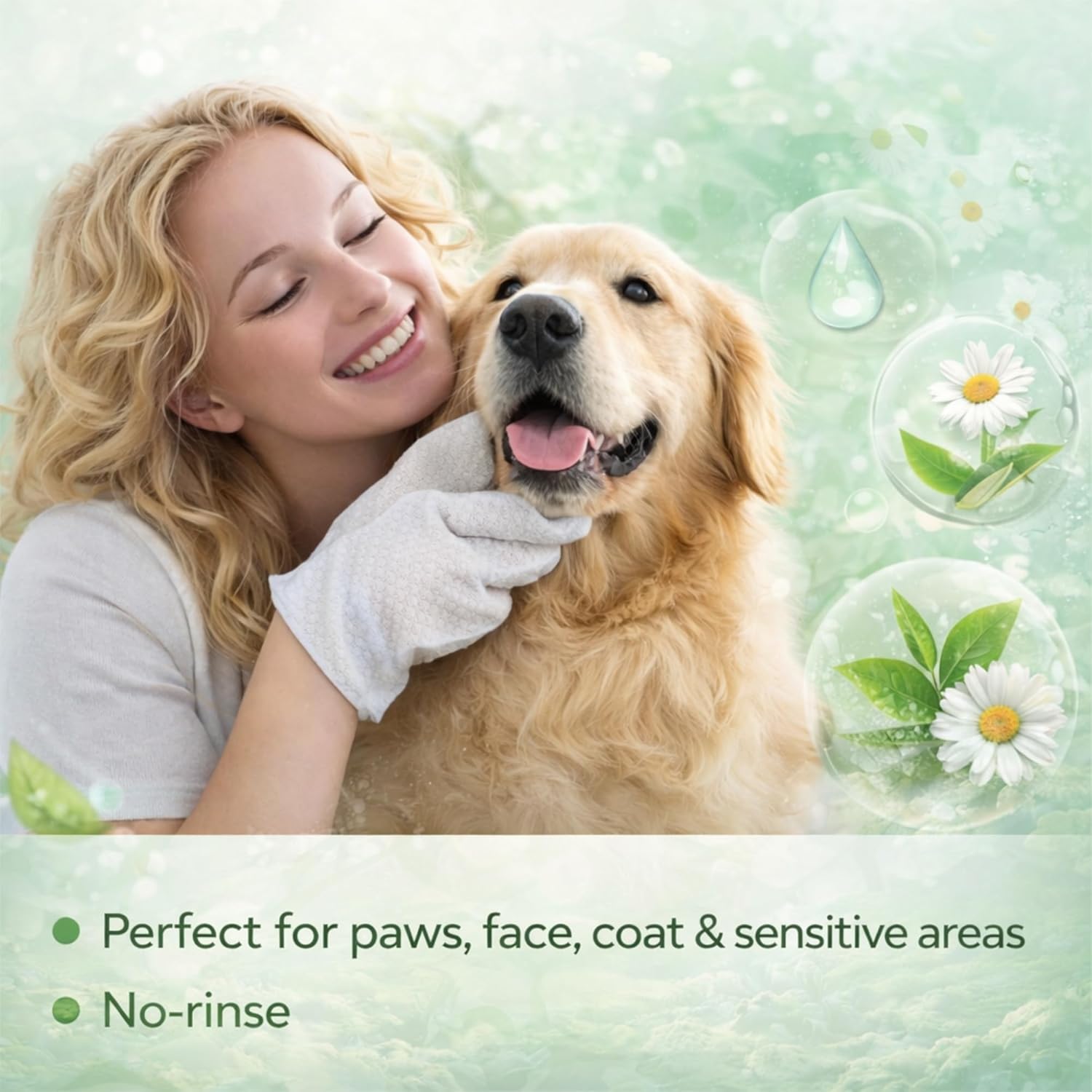 Aurora Pet Glove Wipes for Dogs & Cats, Wearable No-Rinse Grooming Glove Wipes for Paws, Face, Ears & Body, Hypoallergenic Disposable Pet Cleaning Wipes
