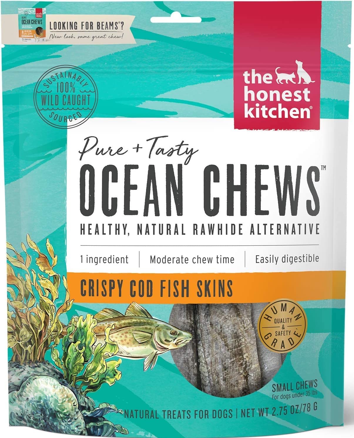 The Honest Kitchen Ocean Chews Crispy Cod Fish Skins Dog Treats (Pack of 3)