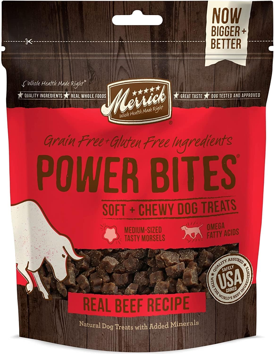 Merrick Power Bites Grain Free Dog Treats (2 Beef + 2 Chicken) 6 oz Bags