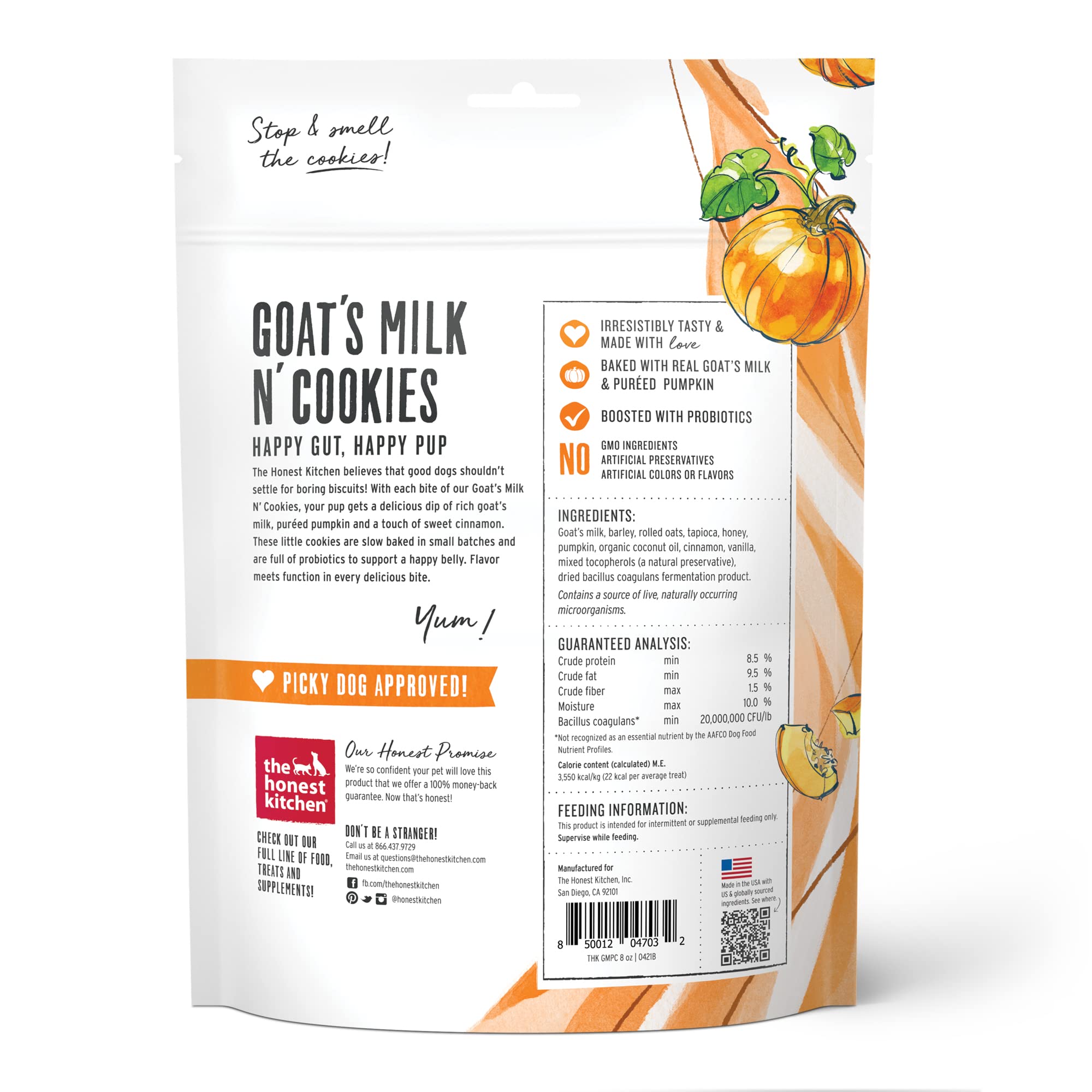 The Honest Kitchen Goat's Milk N' Cookies Crunchy Probiotic Snacks Natural Dog Treats, 8 oz. Bag