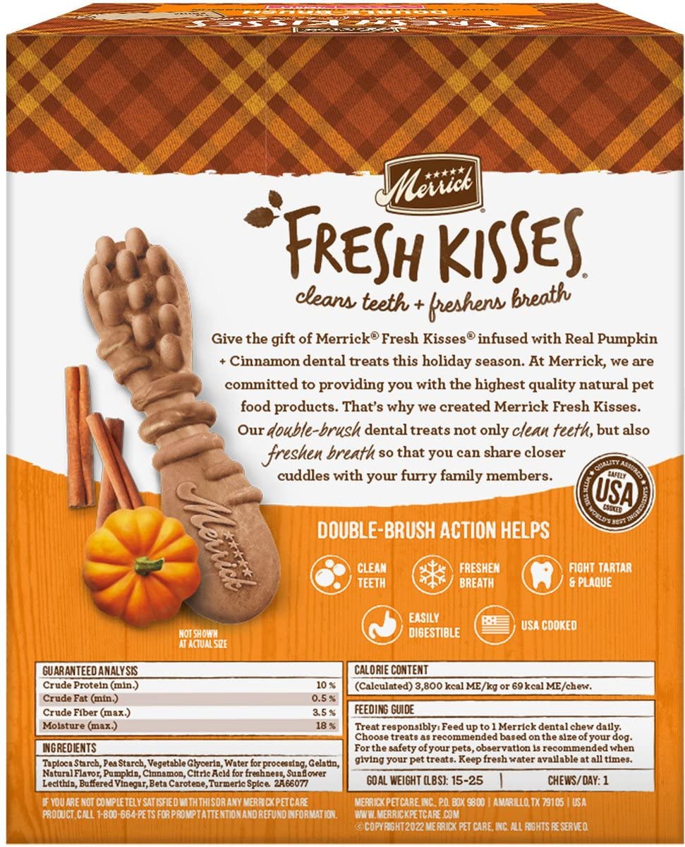 Merrick Fresh Kisses Real Pumpkin & Cinnamon Flavor Small Breed Dog Dental Treats (Pack of 2)