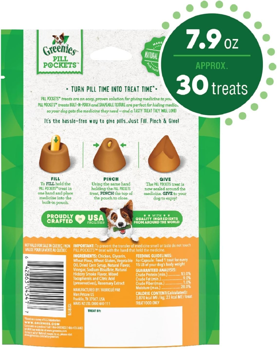 Greenies Pill Pockets Chicken Flavor Tablet Size Dog Treats (Pack of 3)