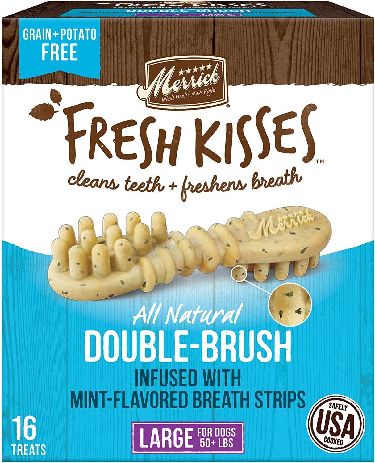 Merrick Fresh Kisses Double-Brush Large Dental Dog Treats (1) Coconut + Botanical Oils (1) Mint-Flavored Breath Strips