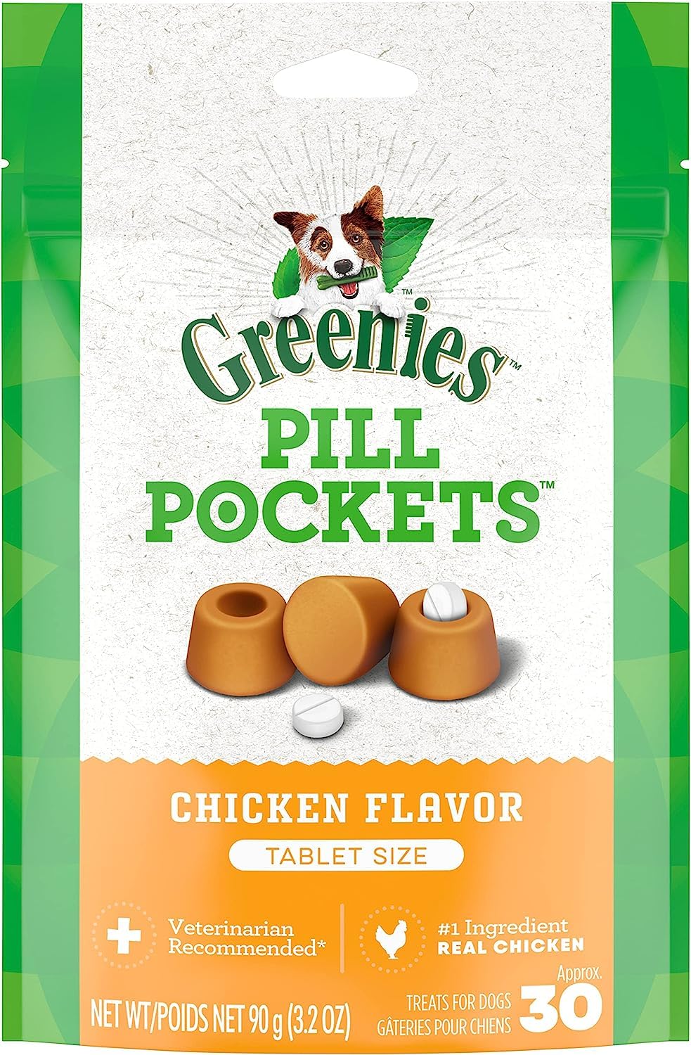 Greenies Pill Pockets Chicken Flavor Tablet Size Dog Treats (90 Tablets)