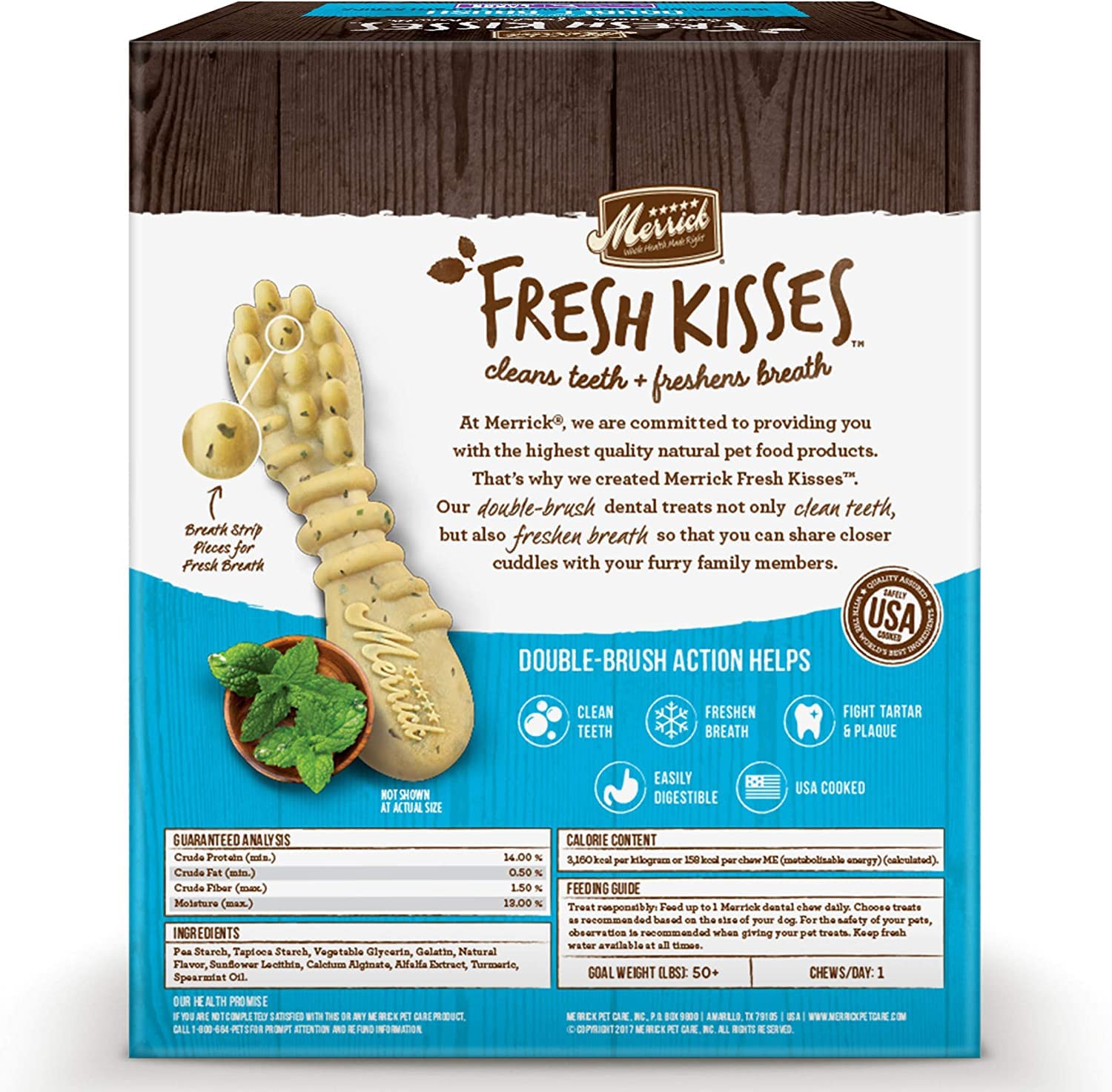 Merrick Fresh Kisses Double-Brush Mint Breath Strip Infused Large Dental Dog Treats